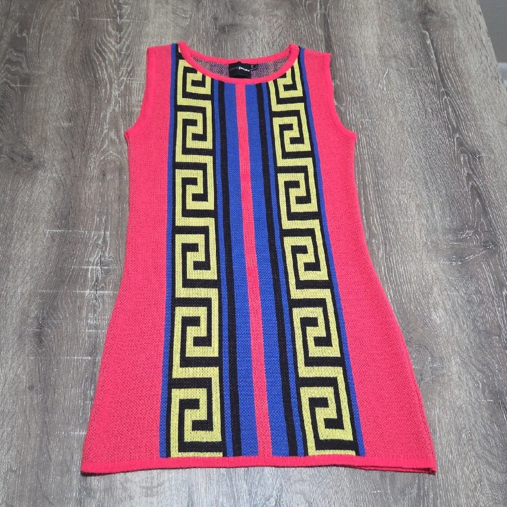 ASOS Petite Sleeveless Mod Geometric Print Multicolor Knit Mini Sheath Dress